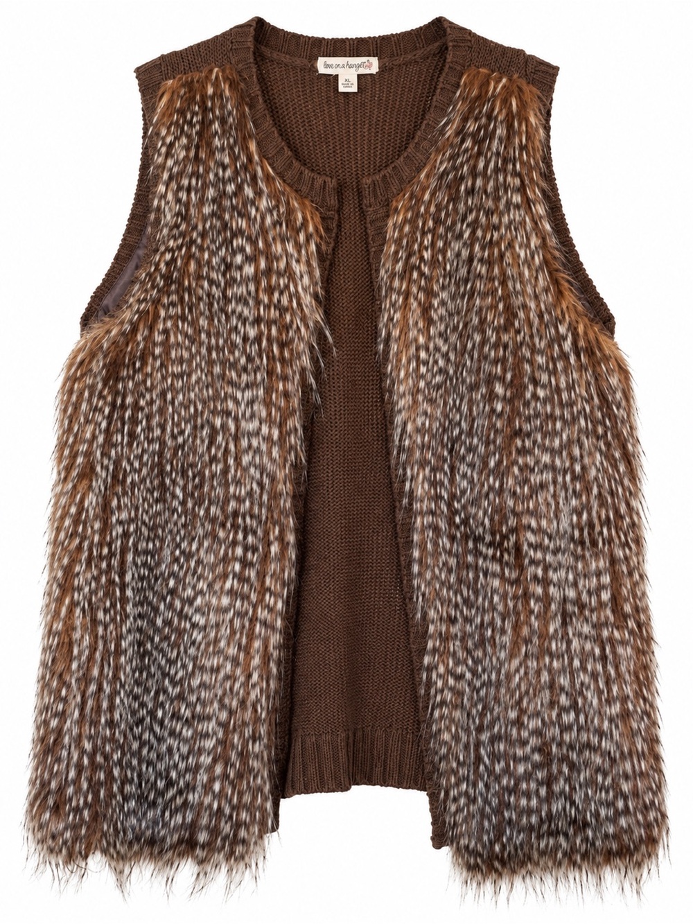 Love on a Hanger Brown Faux Fur Knit Sweater Vest Boho XL